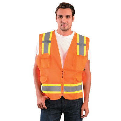 Class 2 Surveyor Style Mesh Vests, Large, Orange