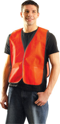 Non-ANSI Economy Mesh Vests, Regular, Hi-Viz Yellow; Silver Tape
