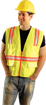 Non-ANSI Contractor Style Solid Vests, 5X-L, Hi-Viz Orange; Yellow Contrast Trim