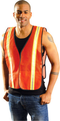 Non-ANSI Economy Mesh Vests with Silver Reflective Tape, X-Large, Hi-Viz Orange