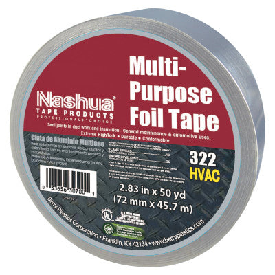 323 Multi-Purpose Plain Foil Tape, 72 mm x 46 m, 5 mil, Aluminum Silver