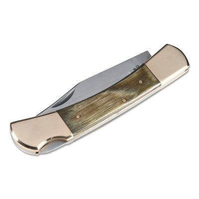 Lockback Knives, 2 1/4" 400 Grade Stainless Blade, Wood/Steel, Leather Sheath