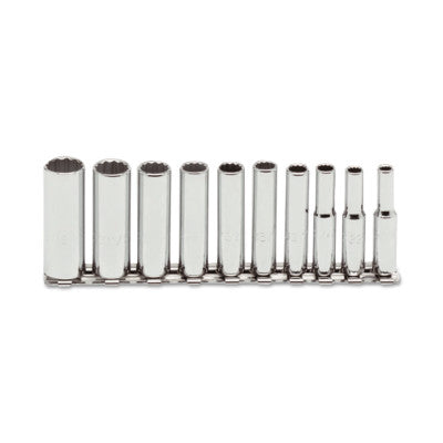 Torqueplus 10 Piece Deep Socket Sets, 1/4 in, 12 Point