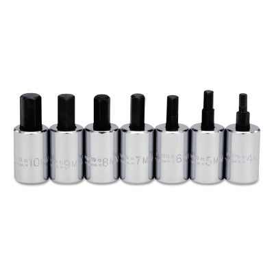 7 Piece Metric Short Hex Bit Socket Sets, 3/8 in