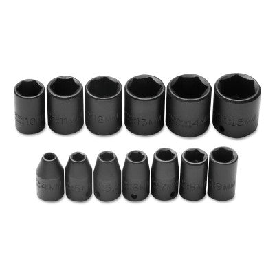 Torqueplus 13 Piece Metric Impact Socket Sets, 1/4 in, 6 Point