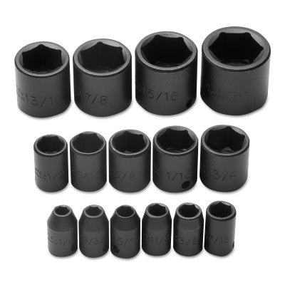 Torqueplus 15 Pc Impact Socket Sets, 3/8 in, 6 Point