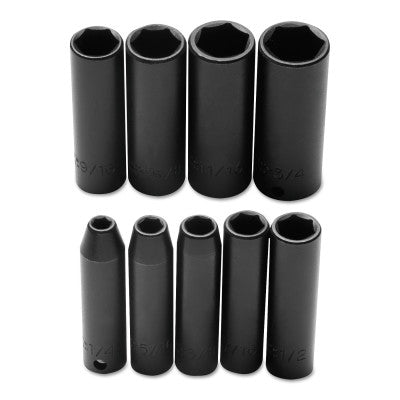 Torqueplus 9 Piece Deep Impact Socket Sets, 3/8 in, 6 Point