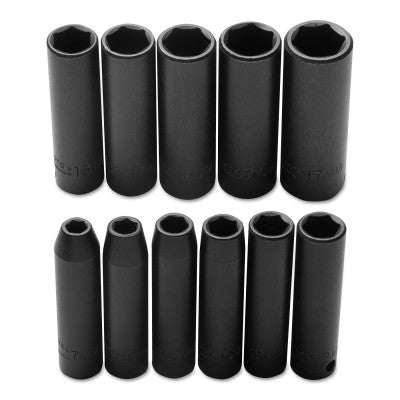 Torqueplus 11 Piece Metric Deep Impact Socket Sets, 3/8 in, 6 Point