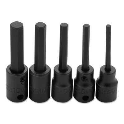 5 Piece Metric Hex Bit Impact Socket Sets, 3/8 in