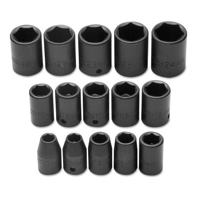 Torqueplus 15 Piece Metric Impact Socket Sets, 1/2 in, 6 Point