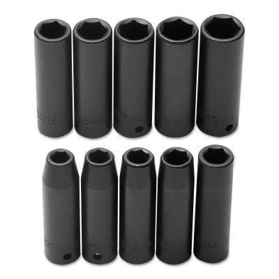 Torqueplus 10 Piece Metric Deep Impact Socket Sets, 1/2 in, 6 Point