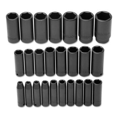 Torqueplus 25 Piece Metric Deep Impact Socket Sets, 1/2 in, 6 Point