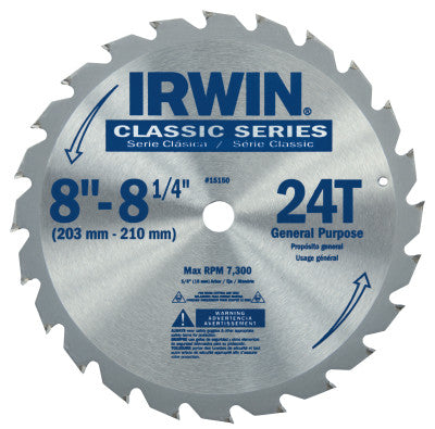 Carbide-Tipped Circular Saw Blades, 8 1/4 in, 24 Teeth