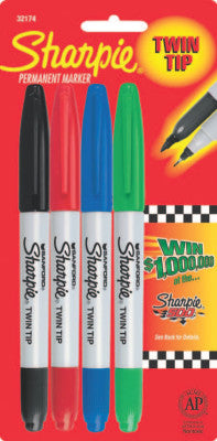 Twin Tip Permanent Markers, Black; Red; Blue; Green, Fine; Ultra Fine