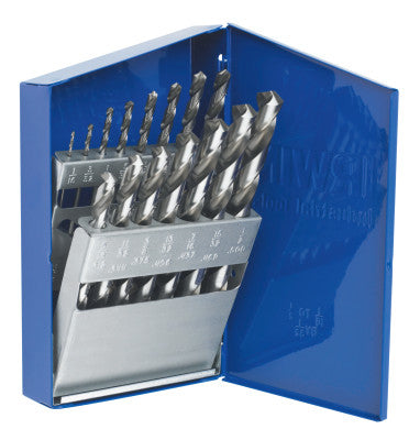High Speed Steel Drill Bit Sets, 1/16 in - 1/2 in Cut Dia., Metal Case, 15/Set