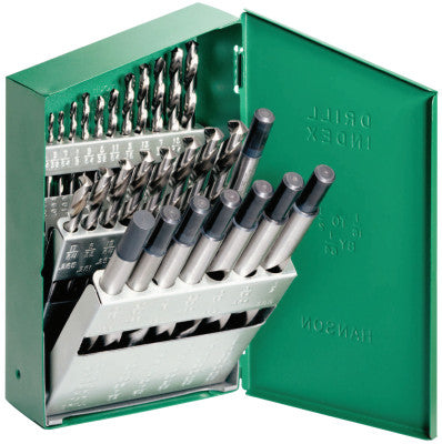 Reduced Shank High Speed Steel Drill Bit Sets, 1/16 in-1/2 in Cut Dia, 29/Set