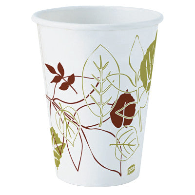 Pathways Hot Paper Cups, 12 oz, White/Green/Brown, 50/Sleeve