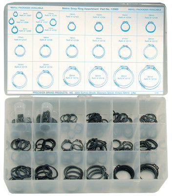 Metric Snap Ring Assortments, Spring Steel, 295 per set