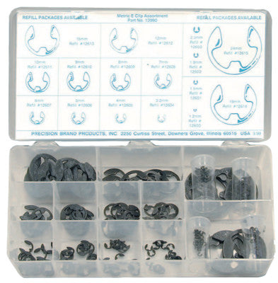 Metric E-Clip Assortments, Steel, 255 per set