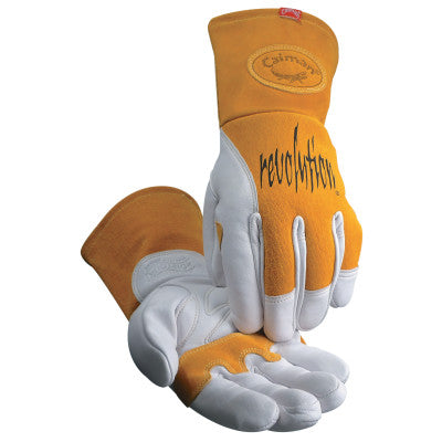 MIG/Multi-Task Welding Gloves, Cow Grain Leather/Pigskin, Large, White/Tan