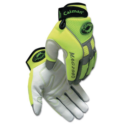 White Goat Grain Leather Multi-Activity Gloves, X-Large, Hi-Viz Lime Green