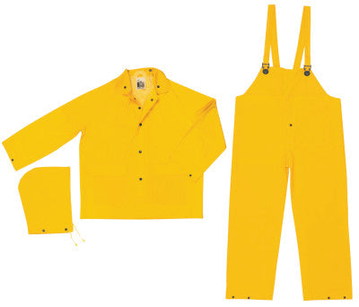 Three-Piece Rain Suit, Jacket/Hood/Bib Pants, 0.35 mm PVC/Poly, Yellow, 4X-Large