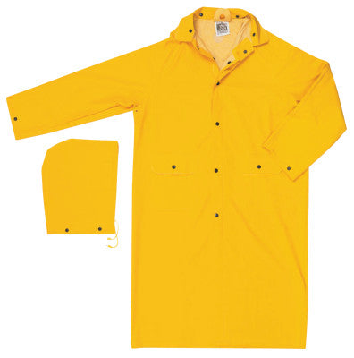 Classic Rain Coat, Detachable Hood, 0.35 mm PVC/Polyester, Yellow, 49 in Medium