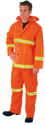 Three-Piece Rain Suit, Jacket/Hood/Overalls, 35 mm PVC/Poly, Orange, 3X-Large