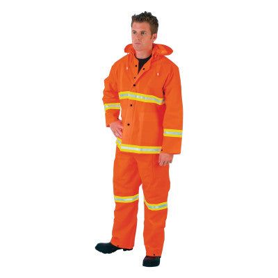 Three-Piece Rain Suit, Jacket/Hood/Overalls, 35 mm PVC/Poly, Orange, X-Large