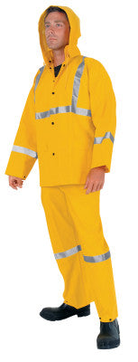 Three-Piece Rain Suit, Jacket/Hood/Overalls, 0.35 mm PVC/Poly, Yellow, 2X-Large