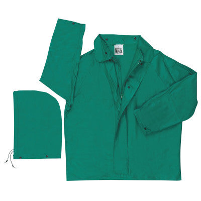 388J Dominator Detachable Hood Rain Jackets, Polyester/PVC, Green, 16 in, Large