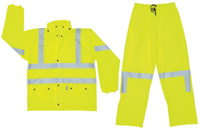 Luminator Class III Rain Suit, 0.4 mm Polyurethane, Fluorescent Lime, Large