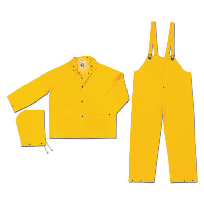 Flame Resistant Rain Suit, Jacket/Hood/Pants, 0.35 mm PVC/Poly, Yellow, 3X-Large