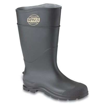 16" BLACK KNEE BOOT-PVC-CLEAT SOLE-PLAIN