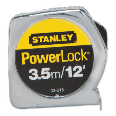 Powerlock Tape Rules 1/2" Wide Blade, 1/2 in x 12 ft, Inch/Metric, Chrome