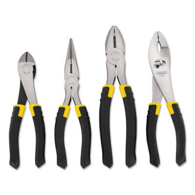 4-Piece Bi-Material Pliers Sets, 7 in Diagonal;8 in Lineman/Slip Joint/Long Nose