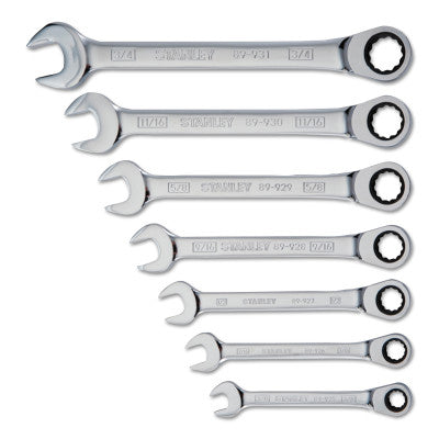7 Pc. SAE Ratcheting Combination Wrench Sets, 3/8 - 3/4 in