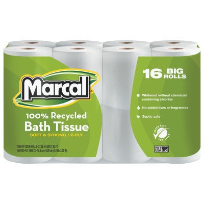 100% Recycled Two-Ply Bath Tissue, White
