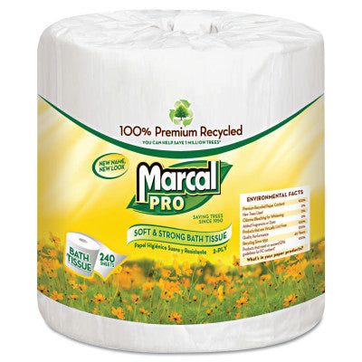100% Recycled Bathroom Tissue, White, 240 Sheets/Roll