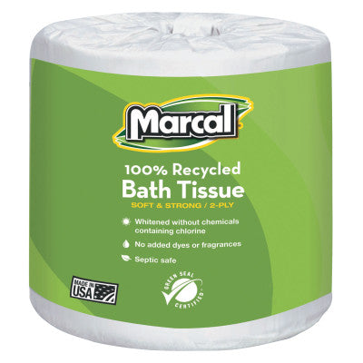 100% Recycled Two-Ply Bath Tissue, White