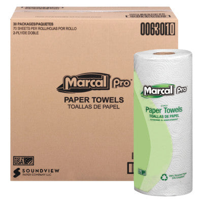 100% Premium Recycled Towels, 2-Ply, 11 x 9, White, 70/Roll