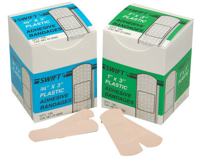 Adhesive Bandages, Blue, 1 in x 3 in, Plastic