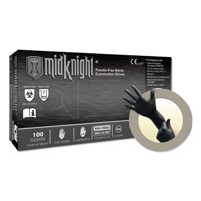 MidKnight MK-296 Nitrile Exam Gloves, Beaded, Medium, Black