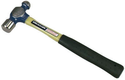 Ball Pein Hammer, Straight Fiberglass Handle, 13 in, Forged Steel 12 oz Head