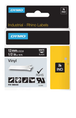 RHINO Industrial Vinyl Labels, 18 ft, White/Black