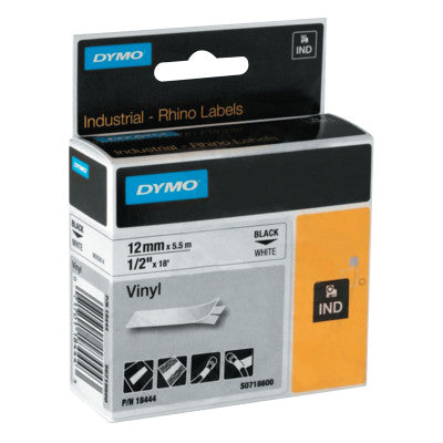 RHINO Industrial Vinyl Labels, 18 ft x 1/2 in, White/Black