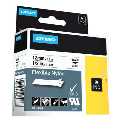 RHINO IND Flexible Nylon Labels, 11 1/2' x 1/2 in, Black/White
