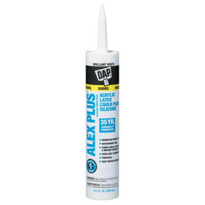 ALEX PLUS Acrylic Latex Caulks Plus Silicone (PC 18101), 10.1 oz Cartrdge, White