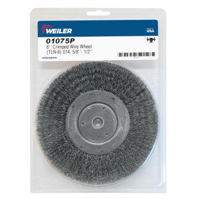 Narrow Face Crimped Wire Wheel, 6 in D x 3/4 W, .014 in Steel Wire, 6,000 rpm