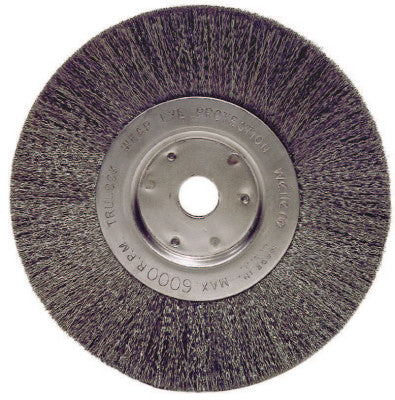 Narrow Face Crimped Wire Wheel, 6 in D x 3/4 W, .006 Stainless Steel, 6,000 rpm